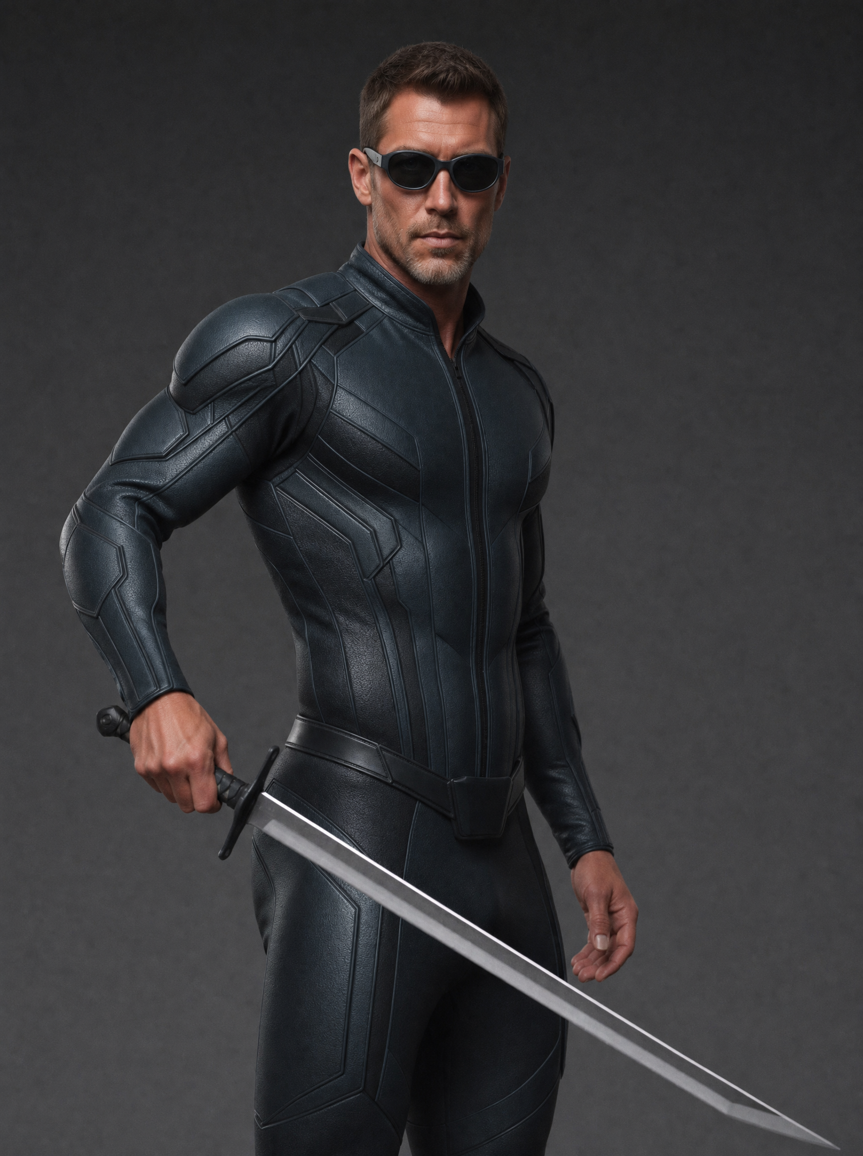 Matrix Samurai in dark tactical armor holding a sword